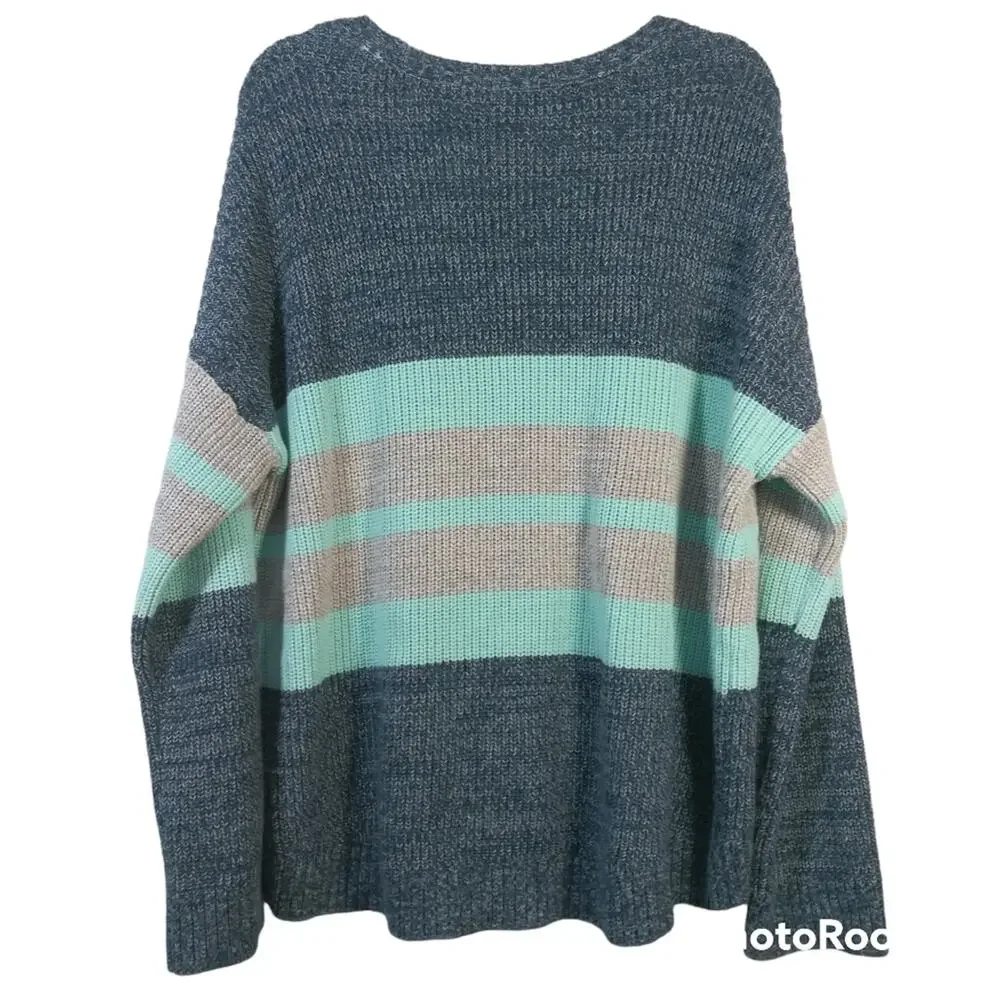 Victoria’s Secret Slouchy Blue Striped Cotton Knit Sweater Size Small